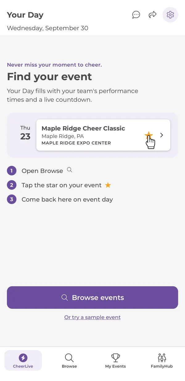 Your Day before any event is starred, with three setup steps