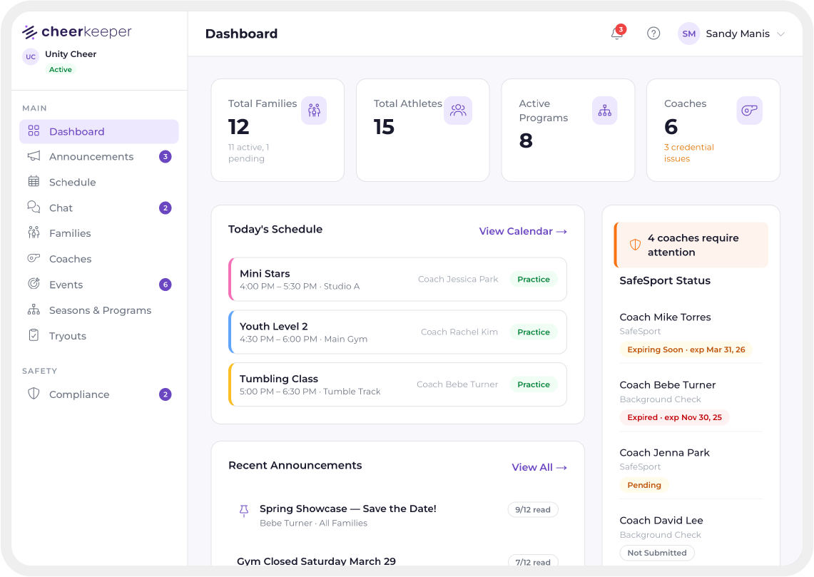 CheerKeeper Dashboard